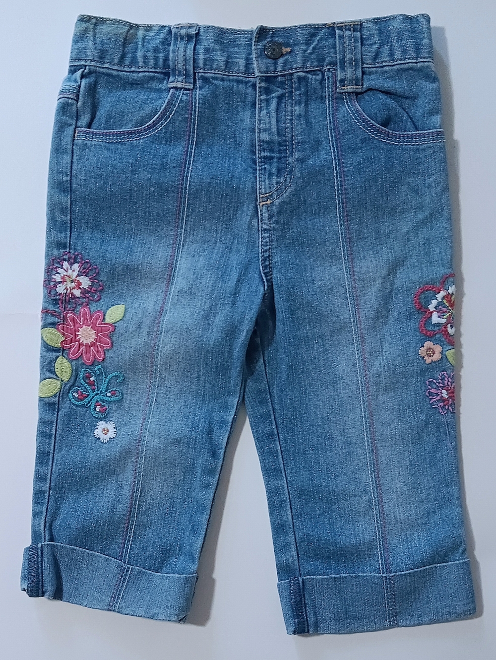 Vintage Girls' Floral Embroidered Capris with Bows Size 5T